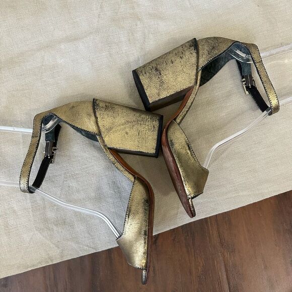 RACHEL COMEY Coppa Heeled Sandals Open Toe in Distressed Metallic Gold - Picture 6 of 11